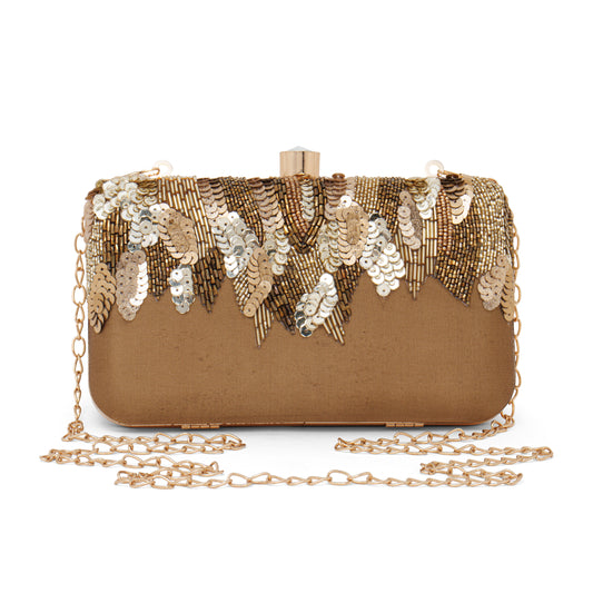 Antique Gold Sequins Embroidery Clutch