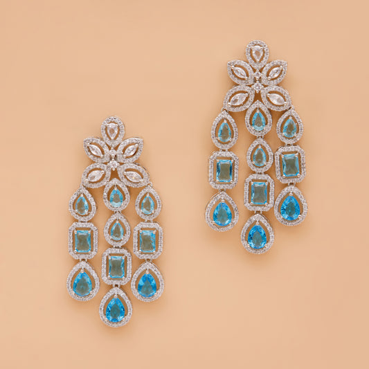 Baby Blue American Diamond Victorian Style Earrings